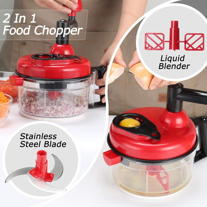 Cambom Manual Vegetable Cutter Food Processor 8 in 1 - Chopper, Mixer, Blender, Whipper, Egg Separator, Mincer, Grinder, Dicer with Clear Container 1200ml BPA Free