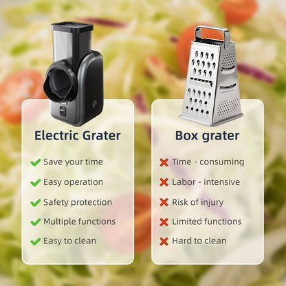 Electric Vegetable Slicer and Cheese Grater, Multifunctional Rotary Cutter with 4 Stainless Steel Blades for Potatoes Carrots Cucumbers Fruits Salad etc.