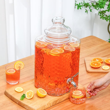 Honeydak 1.5 Gallon Glass Beverage Dispenser with Stand Stainless Steel Spigot Glass Lid Clear Iced Juice Container Leakproof Drink Dispenser Countertop Lemonade Water Jar for Wedding Party (3 Pack)
