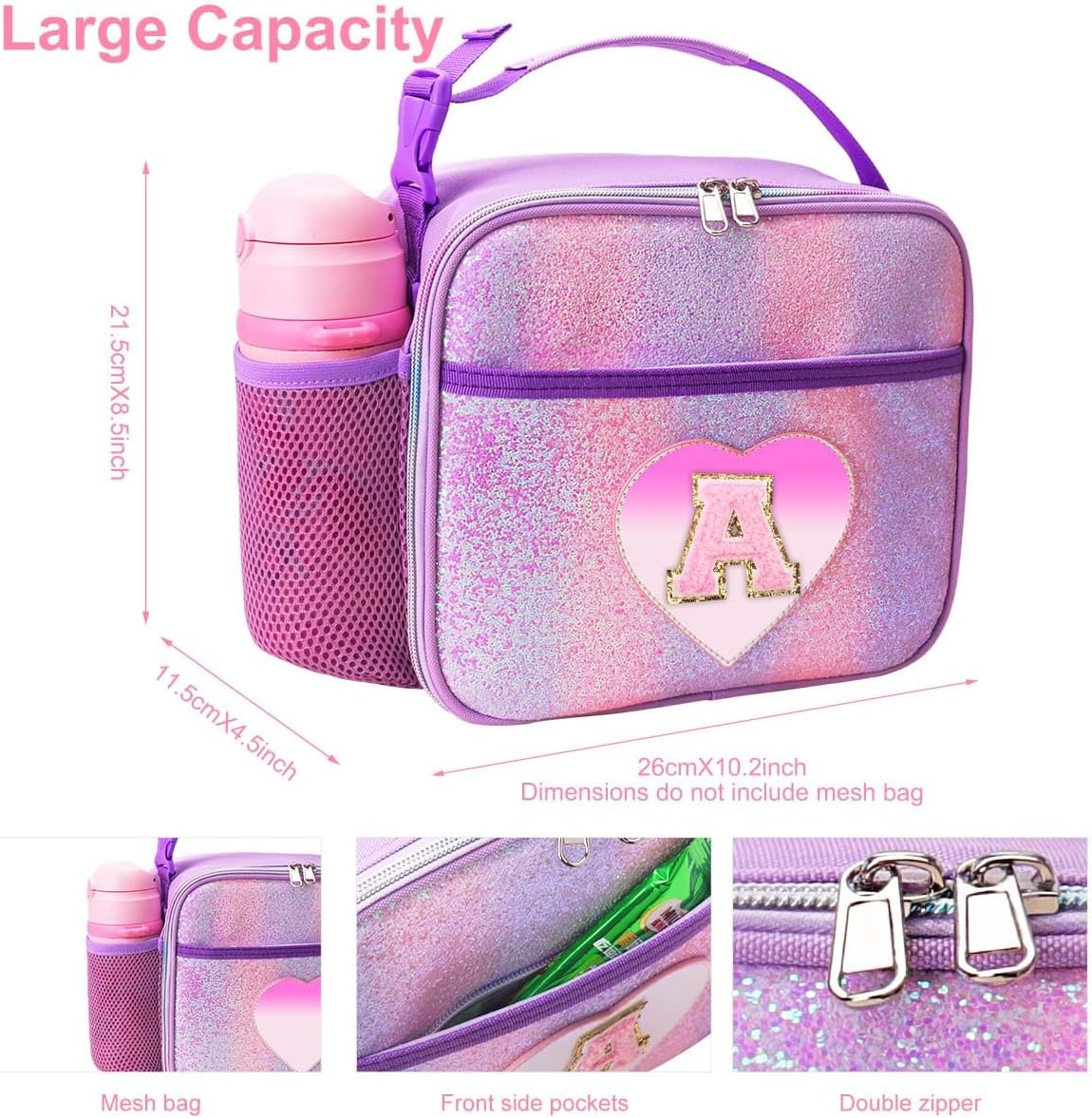 RHCPFOVR Kids Initial Lunch Bag - Insulated Lunch Box for Boys Girls,Washable Lunch Bag and Reusable Toddler Leak-proof Lunchbox for School and Daycare - Colors B