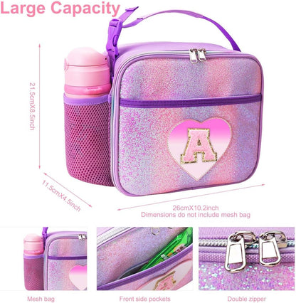 RHCPFOVR Kids Initial Lunch Bag - Insulated Lunch Box for Boys Girls,Washable Lunch Bag and Reusable Toddler Leak-proof Lunchbox for School and Daycare - Colors B