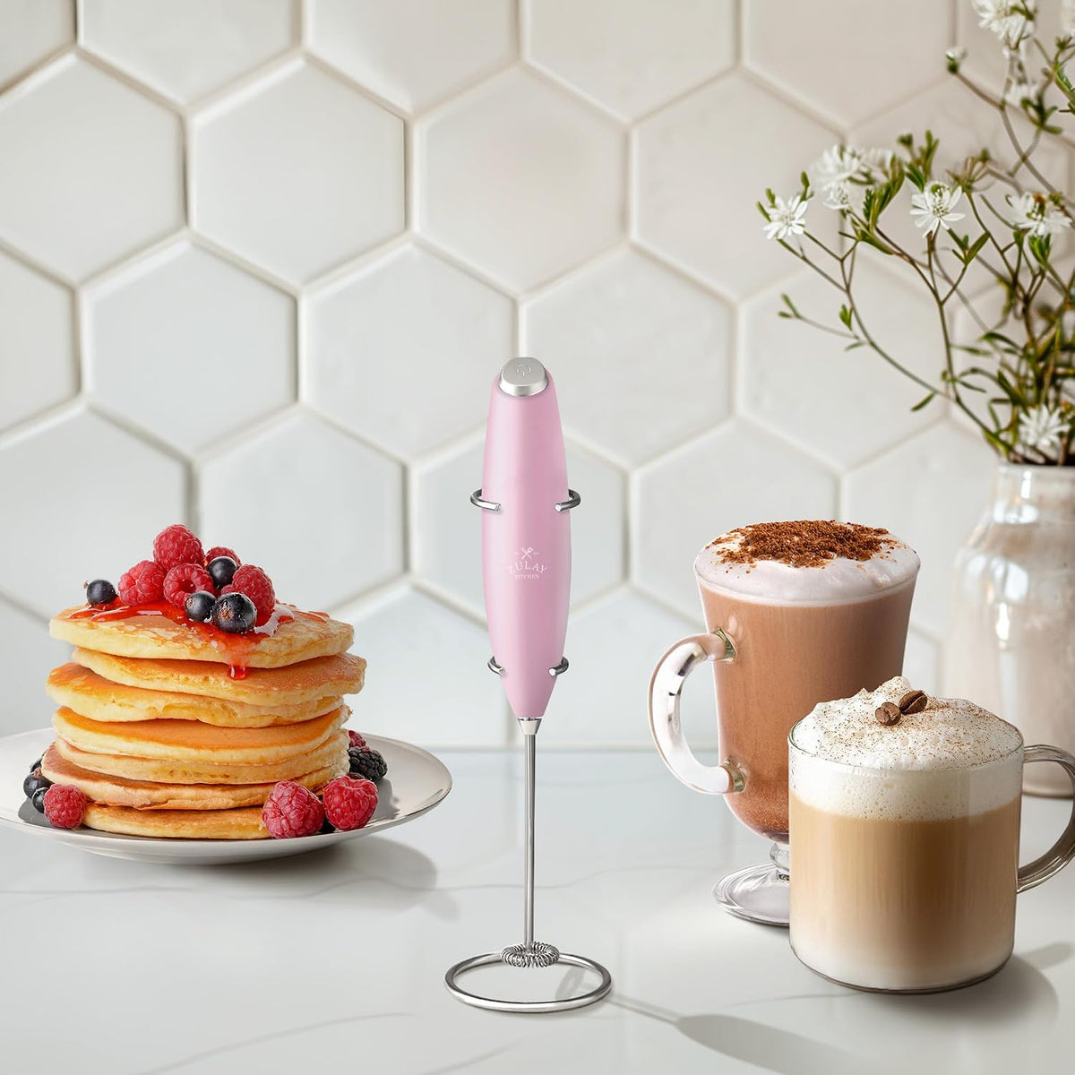 Zulay Kitchen Rechargeable Milk Frother Handheld - Frother Wand, Drink Mixer, Electric Whisk Frother, for Cappuccinos, Matcha & Protein Powder - Dynamic 3 Whisk, 3 Speed 500mAh Black - Colors D
