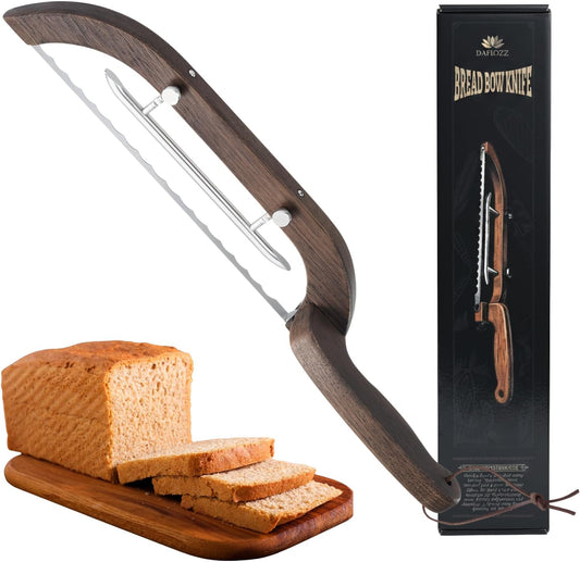 Adjustable Bread Bow Knife for Perfect Slices, Premium Wooden Frame, Tool-Free Blade Replacement, Multi-Thickness Cutter for Homemade Bread, Sourdough, Bagels, Loaves - Australian Mountain Ash