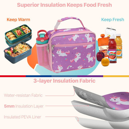 Bagseri Kids Lunch Bag Boys - Thermal Insulated Lunch Box Tote with Water Bottle Holder, Reusable Leak-Proof Kids Lunch Box for Daycare & School, Black Dinosaur (Containers Not Included)