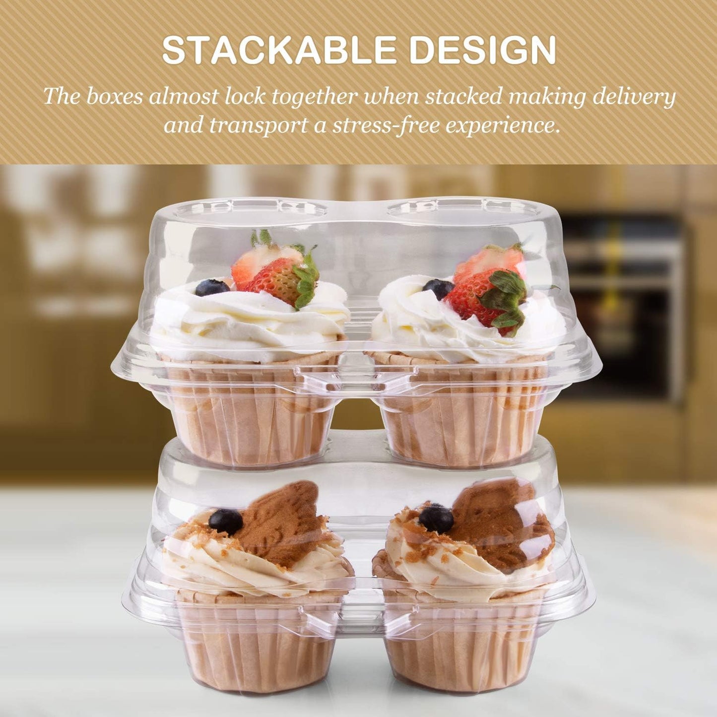 Cupcake Boxes Individual Cupcake Containers, 50 Packs Regular Single Cupcake Holder High Topping for Muffins, Thicker Stackable Plastic Cupcake Carrier for Party (50 pack)