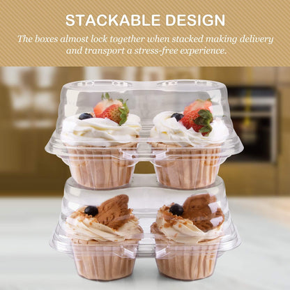 Cupcake Boxes Individual Cupcake Containers, 50 Packs Regular Single Cupcake Holder High Topping for Muffins, Thicker Stackable Plastic Cupcake Carrier for Party (50 pack)