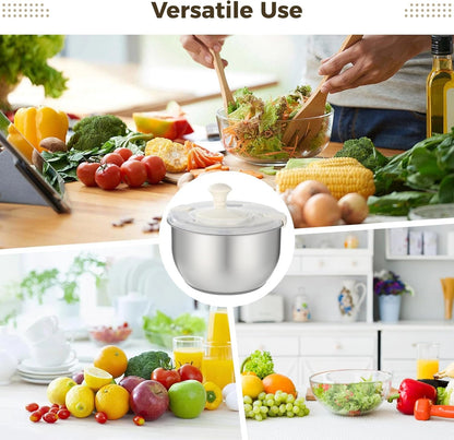 Stainless Steel Salad Spinner Set with Grater and Food Clip, 6L Large Metal Salad Spinner, Fruit Vegetable Dryer with Built-in Drain Spout for Dehydrating Fruit and Vegetable, Pasta (Silver)