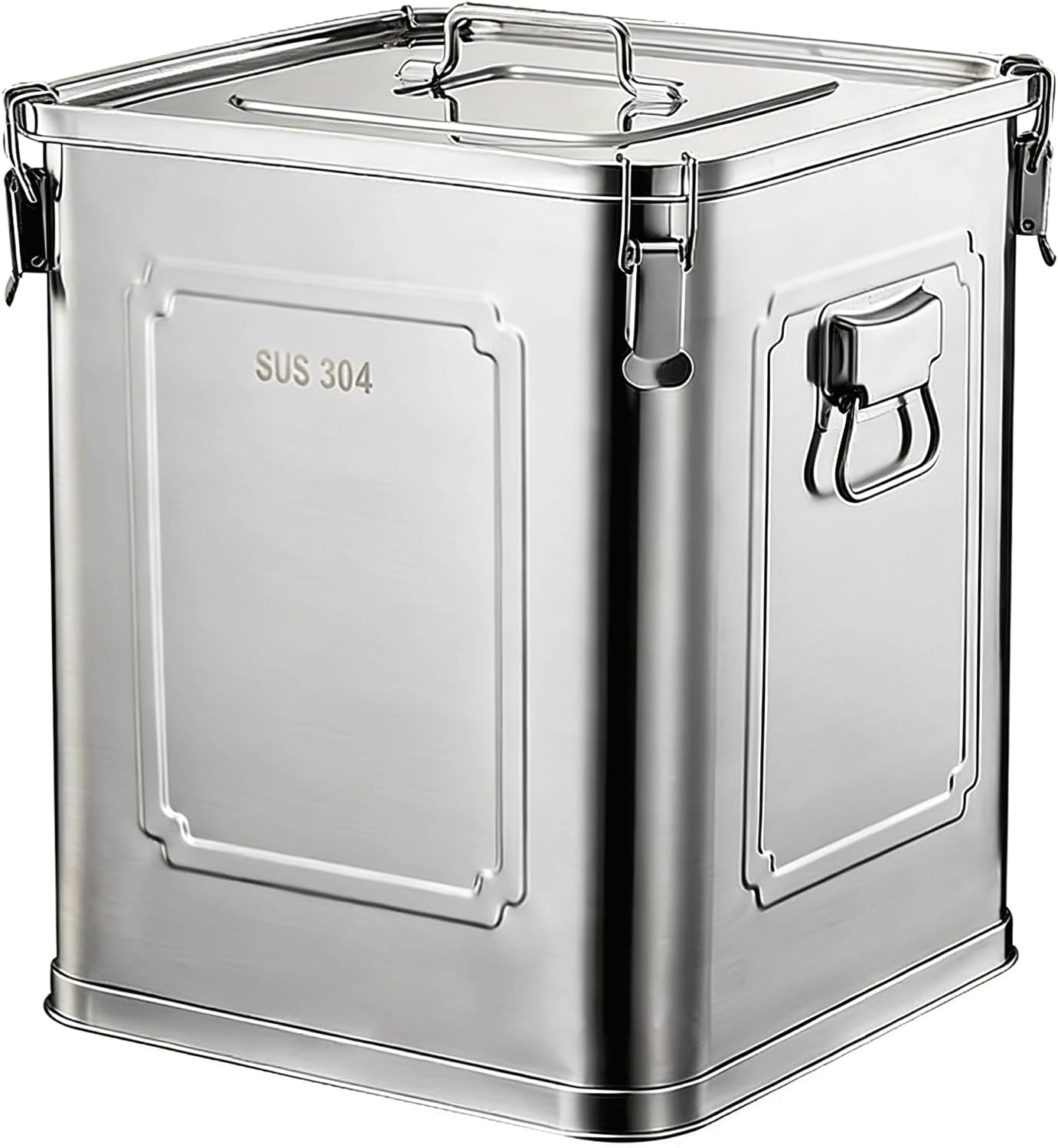304 Stainless Steel Airtight Storage Container with Locking Clamps, Leak-Proof Square Canister for Dry & Wet Food, Heavy-Duty Storage Bin with Handles for Kitchen and Commercial Use(8.7GAL)