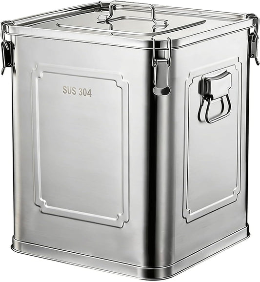 304 Stainless Steel Airtight Storage Container with Locking Clamps, Leak-Proof Square Canister for Dry & Wet Food, Heavy-Duty Storage Bin with Handles for Kitchen and Commercial Use(8.7GAL)