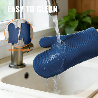 Yutat Silicone Oven Mitts - Oven Mitts and Pot Holders Sets Made of Non-Slip & BPA-Free Silicone, High Heat Resistant 500 Degrees, Perfect for Kitchen Cooking Baking BBQ, Peak Green
