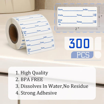 L LIKED Dissolvable Labels, 2x1 Inch, 300 Stickers, Use by Food Rotation Labels for Storage and Container
