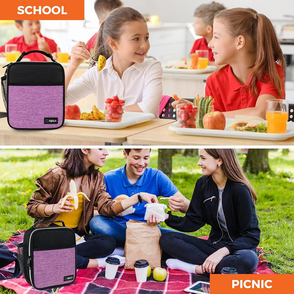 opux Premium Insulated Lunch Box, Soft School Lunch Bag for Kids Boys Girls, Leakproof Small Lunch Pail Men Women Work, Reusable Compact Cooler Tote Lunchbox for Office Adult, Black