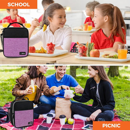 opux Premium Insulated Lunch Box, Soft School Lunch Bag for Kids Boys Girls, Leakproof Small Lunch Pail Men Women Work, Reusable Compact Cooler Tote Lunchbox for Office Adult, Black