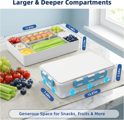 Chilled Snack Box Container with Ice Pack, Portable Travel Food Containers with Lids, Keep Cheese and Fruits Remained Fresh for Hours, Divided Serving Tray for Family Road Trip Beach Picnic(White)