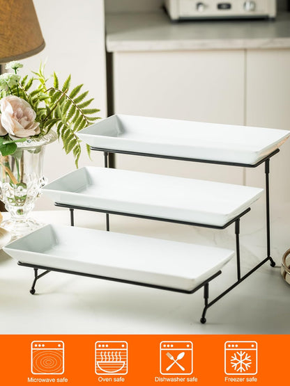 YHOSSEUN 3 Tier Serving Tray for Party, Tiered Serving Platters and Trays, 14 Inch Tiered Tray Stand, Dessert Stand, Serving Stand, Dessert Table Display Set with Collapsible Sturdier Metal Rack