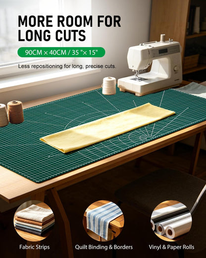 Self Healing Cutting Mat, 35" × 15", Double-Sided Rotary Cutting Mat for Sewing, Quilting, Scrapbooking & Craft, Large Craft Cutting Board for Hobby Use, Green