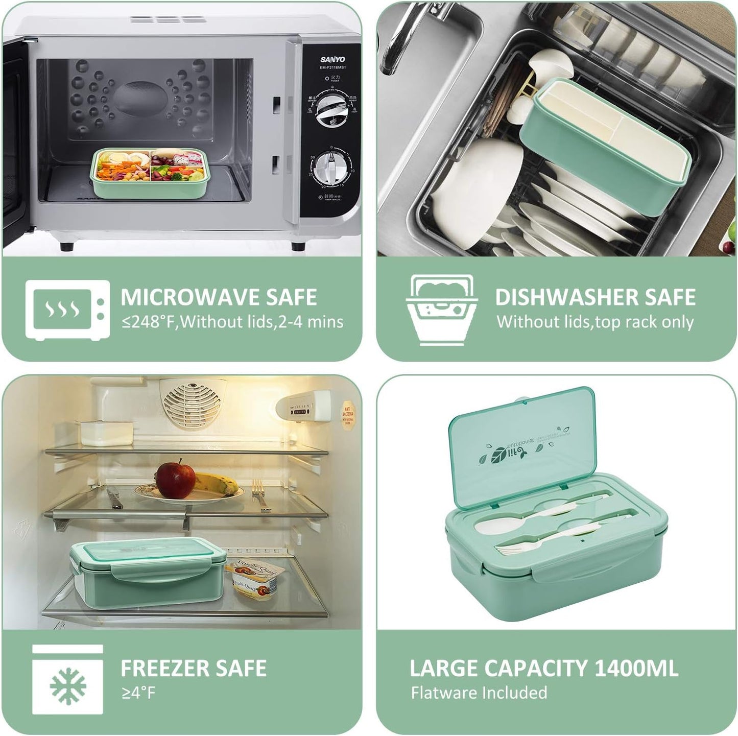 Bento Boxes for Adults - 1100 ML Bento Lunch Box Container For Kids With Spoon & Fork - Durable Perfect Size for On-the-Go Meal, BPA-Free and Food-Safe Materials(Grey)