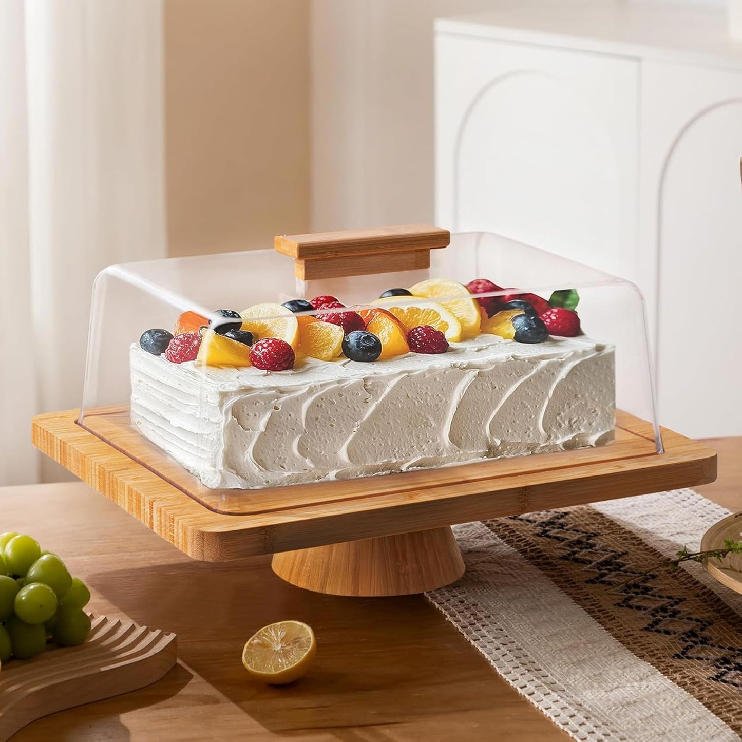 HBlife Cake Stand with Lid (11.4"), Multifunctional Cake Stand with Acrylic Dome, Acacia Wood 6-in-1 Cake Plate Display Stand with Cover for Baking Gifts, Birthday Kitchen Parties, Weddings