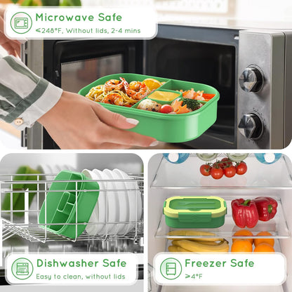 Lunch Box Kid Adult Bento Box, 4-Compartment Food Lunch Containers with Fork & Spoon, BPA Free, Leak-Proof Bento-Style Lunch Box for Work School, Microwave & Dishwasher Safe (Candy)