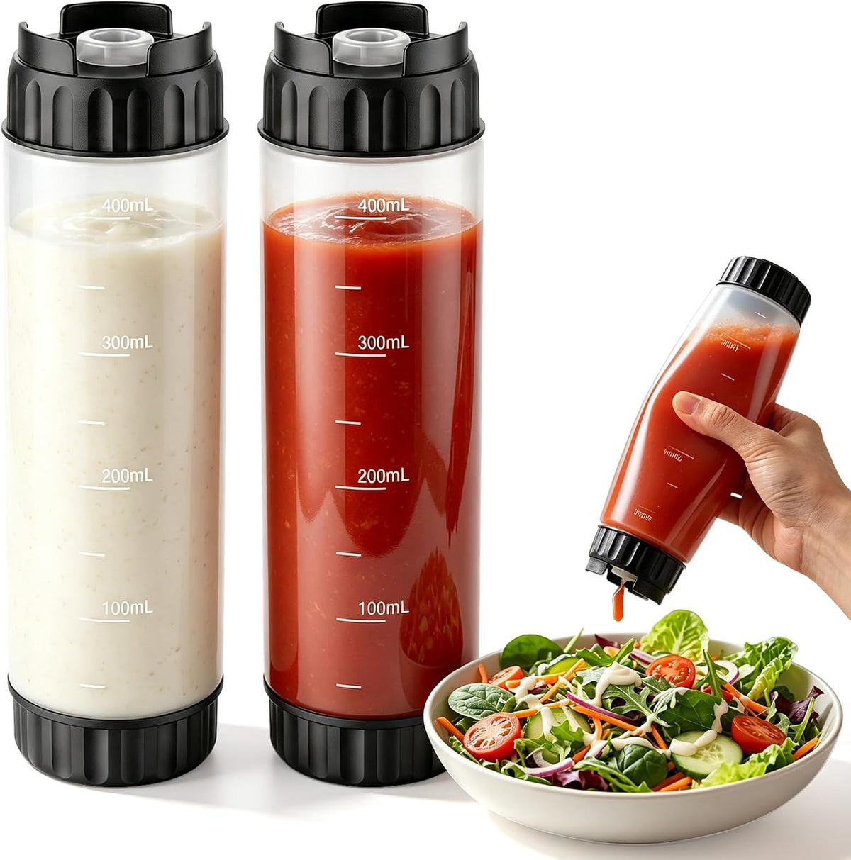 2 Pcs 16 oz Inverted Squeeze Bottles, Valve Condiment Dispenser (Black)