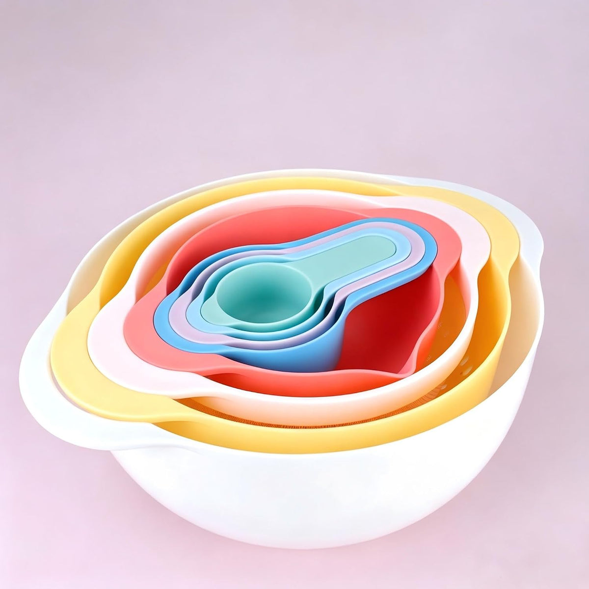 Mixing Bowls, Nesting Baking Bowls with Colander & Fine Mesh (Wheat-10PCS)