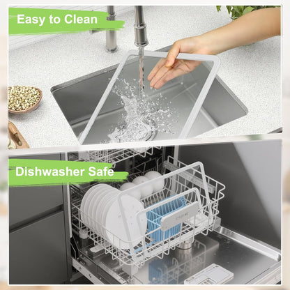 Cutting Board, Tempered Glass Cutting Board for Kitchen Counter, 2Pcs Chopping Board Set with Non-Slip Silicone Edges, Heat Resistant, Dishwasher Safe, Kitchen Decoration