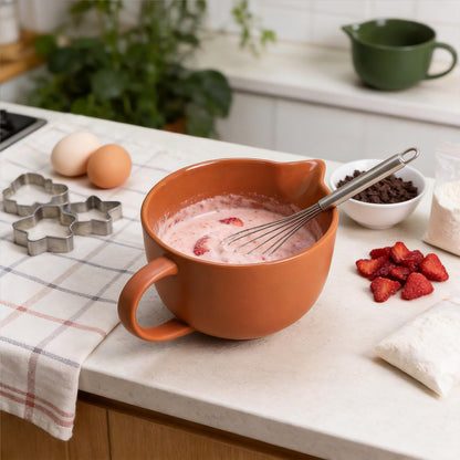 Gaolinci Simple Solid Color Kitchen Ceramic Mixing Bowl, 1 Quart Large Bowl, with Pouring Spout and Handle