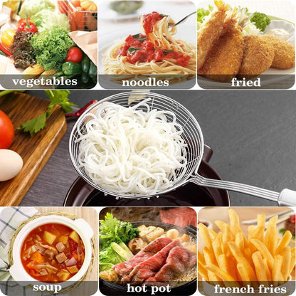 Spider Strainer Skimmer, Swify Stainless Steel Asian Strainer Ladle Frying Spoon with Handle for Kitchen Deep Fryer, Pasta, Spaghetti, Noodle, 5.5 Inch