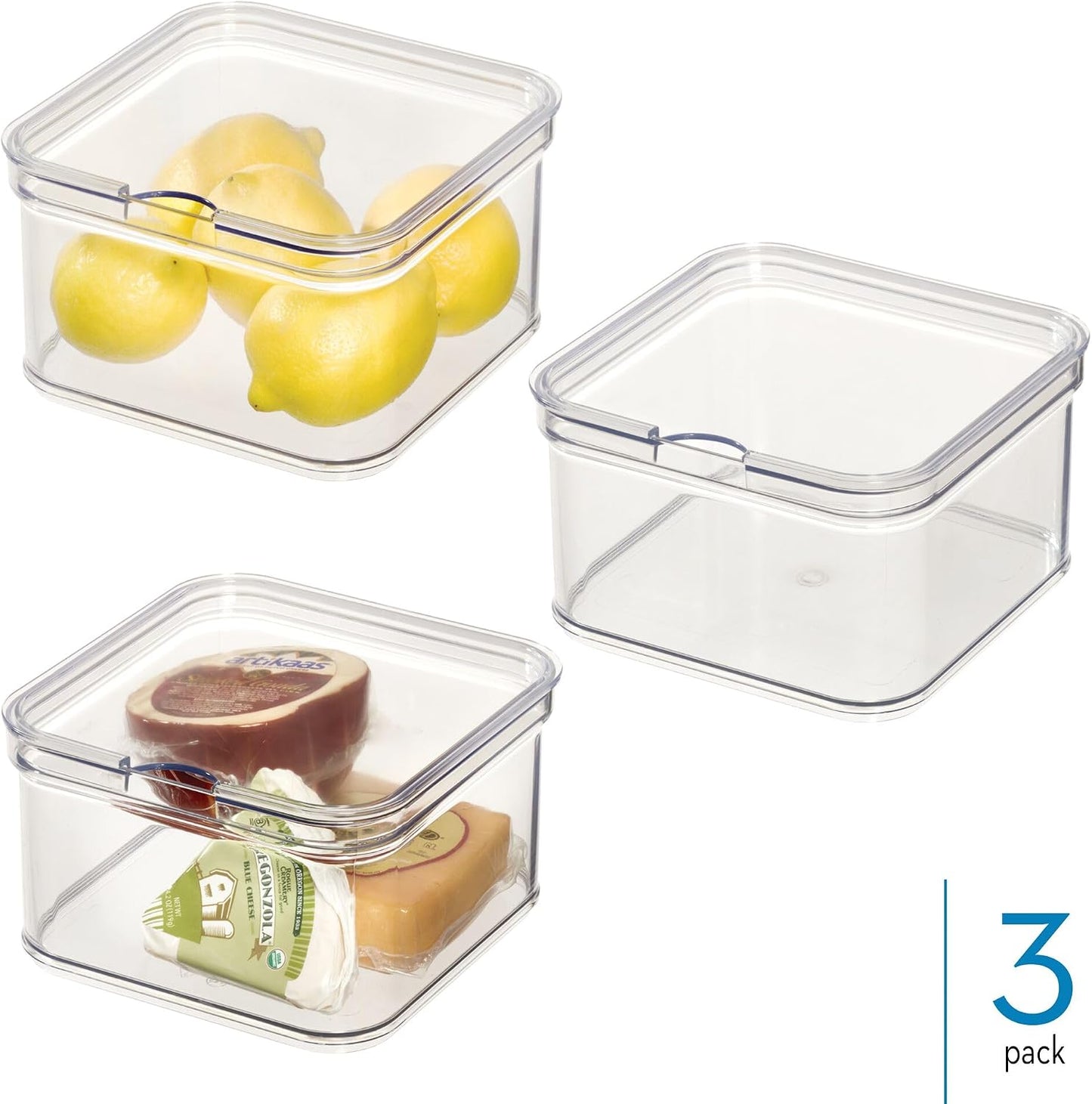 iDesign Stackable Fridge Organizer Bins with Lids for Fresh Produce - Set of 6 - Clear