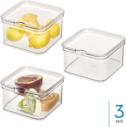 iDesign Stackable Fridge Organizer Bins with Lids for Fresh Produce - Set of 6 - Clear