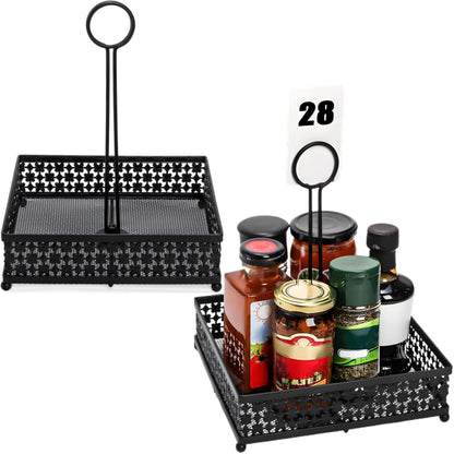 ZAVOOS 2 Pack Condiment Caddy, Metal Square Table Caddies Collection Spice Organizer with Number Card Holder for Kitchen Cabinet, Floral Decor Seasoning Sauce Holder for Outdoor Grill, Picnic, Party