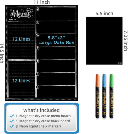 JJPRO Magnetic Dry Erase Menu and Chore Chart Blackboard for Fridge-Weekly Meal Planner Chalkboard,Behavior Chart Chalkboard for Multiple Kids with Notepad Blackboard