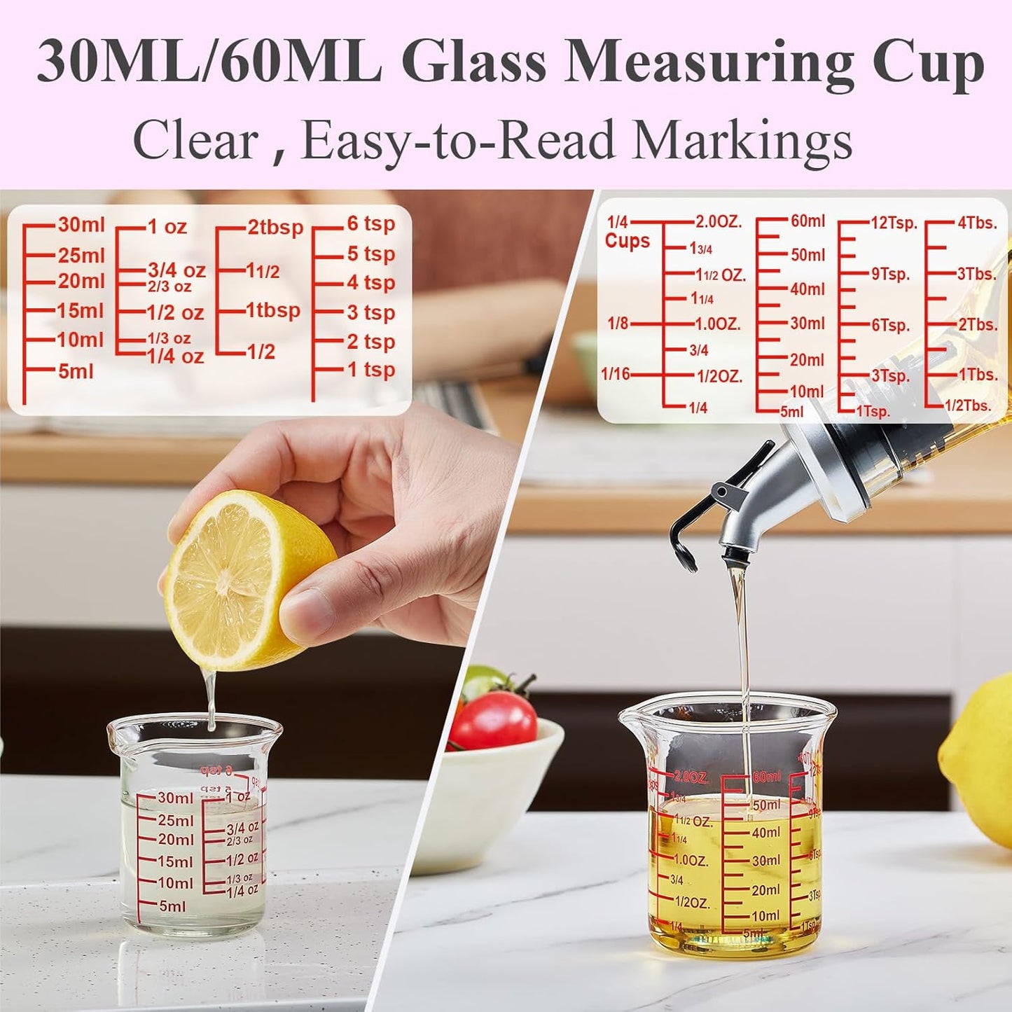 3 Piece Glass Measuring Cup Set, Includes 1/2-Cup, 1-Cup, and 2-Cup High Borosilicate Glasss Liquid Measuring Cups, Dishwasher, Freezer, Microwave, and Preheated Oven Safe, Essential Kitchen Tools