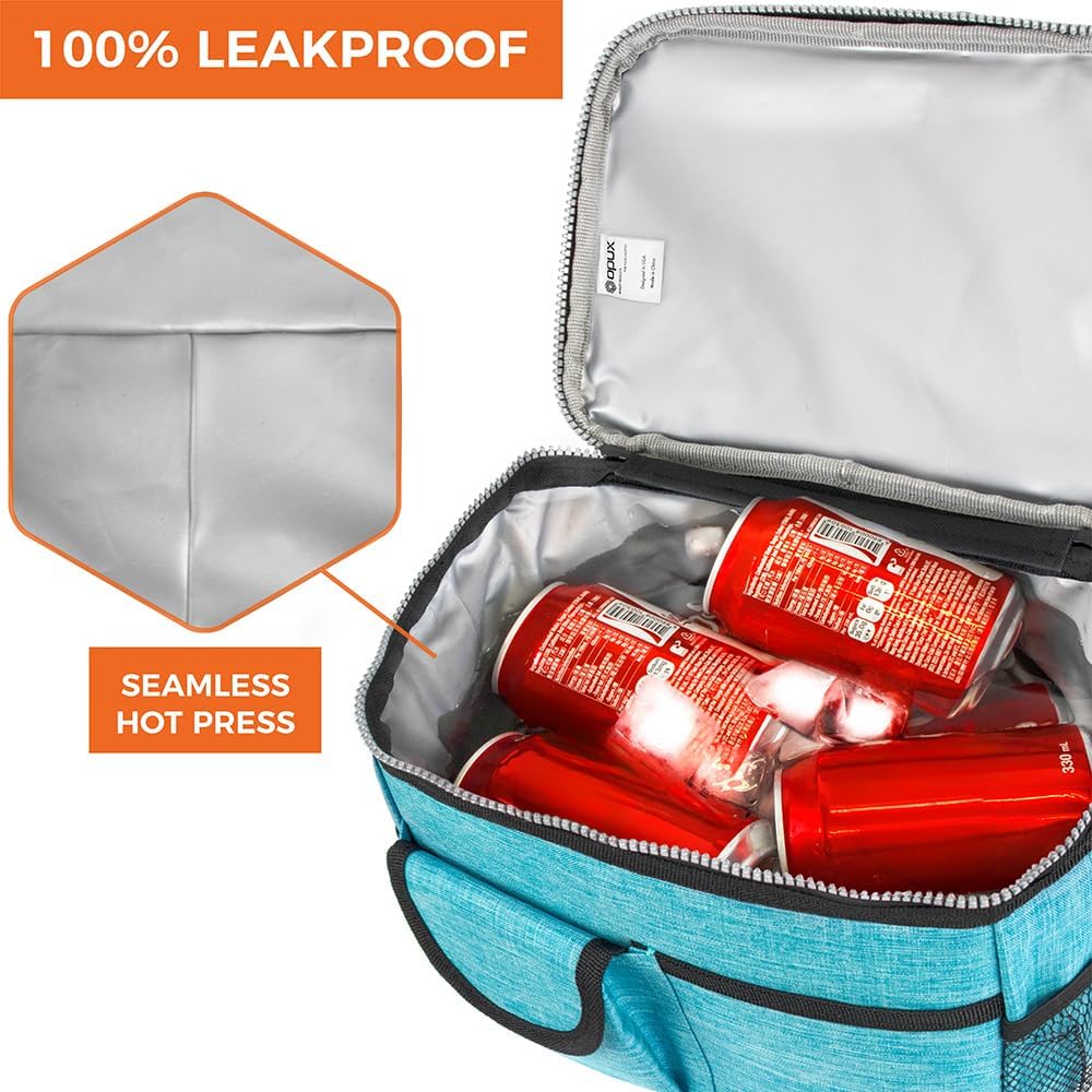 opux Insulated Lunch Bag for Men Women, Leakproof Black Lunch Box for Work, Portable Soft Lunch Cooler Bag with Shoulder Strap, Adult Lunchbox Lunch Pail for Kid Boy Girl School, 14 Can/8L