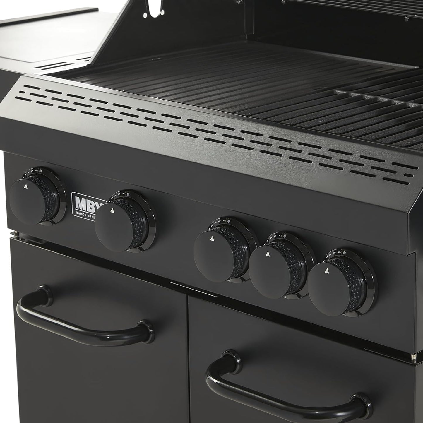 4 + 1 Burner Gas Grill Cast Iron Griddle Grill Combo, BBQ Propane Grills with Side Burner 50000BTU Heavy Duty Barbucue Grill With Cover, Black