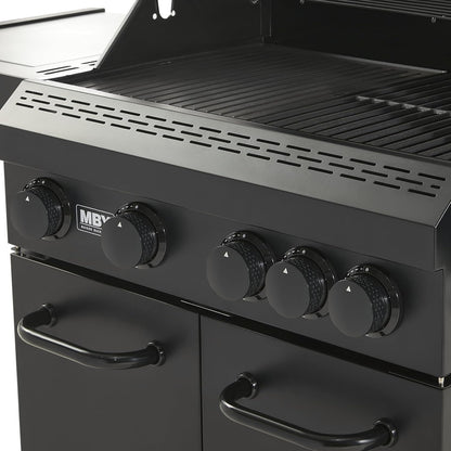 4 + 1 Burner Gas Grill Cast Iron Griddle Grill Combo, BBQ Propane Grills with Side Burner 50000BTU Heavy Duty Barbucue Grill With Cover, Black