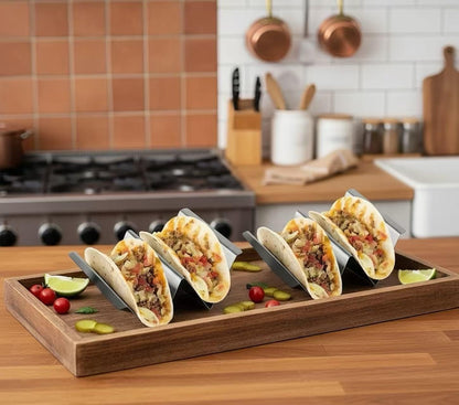 Stainless Steel Taco Tortilla Holders,Tray style 4-Packs, Professional Kitchen Series, Oven and Dishwasher Safe .Come With A Positive Crochet Taco