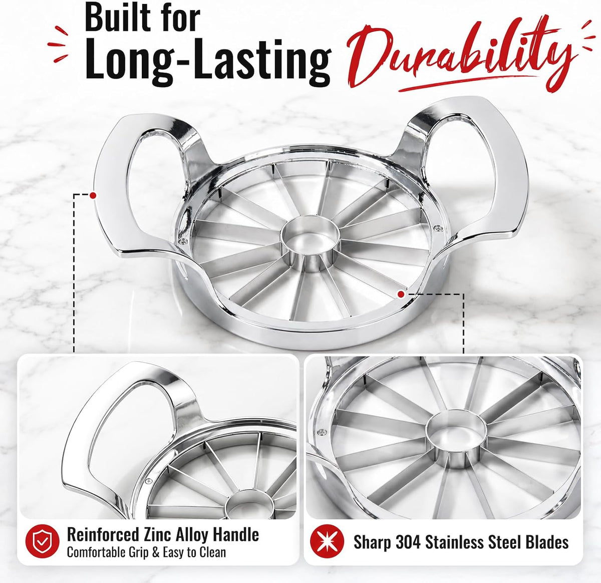 YYP Heavy Duty 8-Blade Apple Slicer, Extra Large Stainless Steel Apple Cutter & Corer, Sharp, Easy to Use, Dishwasher Safe for Apples & Fruits