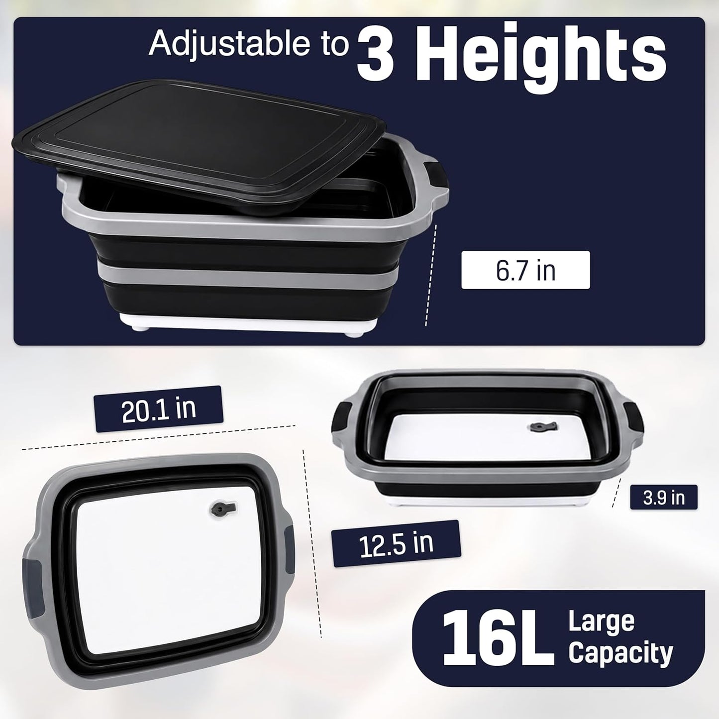 BBQ Prep Tub 16L, Collapsible Cutting Board with Meat Rest Blanket and Chicken Claws, Perfect Meat Prep Tub for Marinating, Shredding, and Grilling, All in One BBQ Accessories for Outing & Picnic