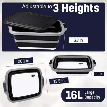 BBQ Prep Tub 16L, Collapsible Cutting Board with Meat Rest Blanket and Chicken Claws, Perfect Meat Prep Tub for Marinating, Shredding, and Grilling, All in One BBQ Accessories for Outing & Picnic