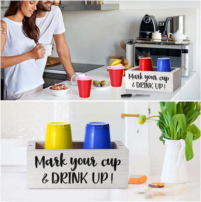 Single Cup Holder with Marker Slot Party Cup Dispenser Mark Your Cup and Drink Up Drink Dispensers for Parties Housewarming Hostess Gift Cup Holder Countertop 2 Sides Designs