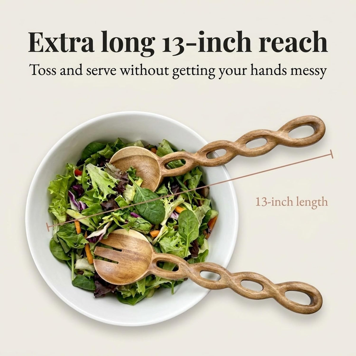 Salt & York 13-Inch Walnut Wood Salad Tongs, Handcrafted Wooden Serving Utensils for Tossing Salad, Pasta, Side Dishes & Entertaining, Farmhouse Kitchen & Cookware, Ideal Wedding and Housewarming Gift