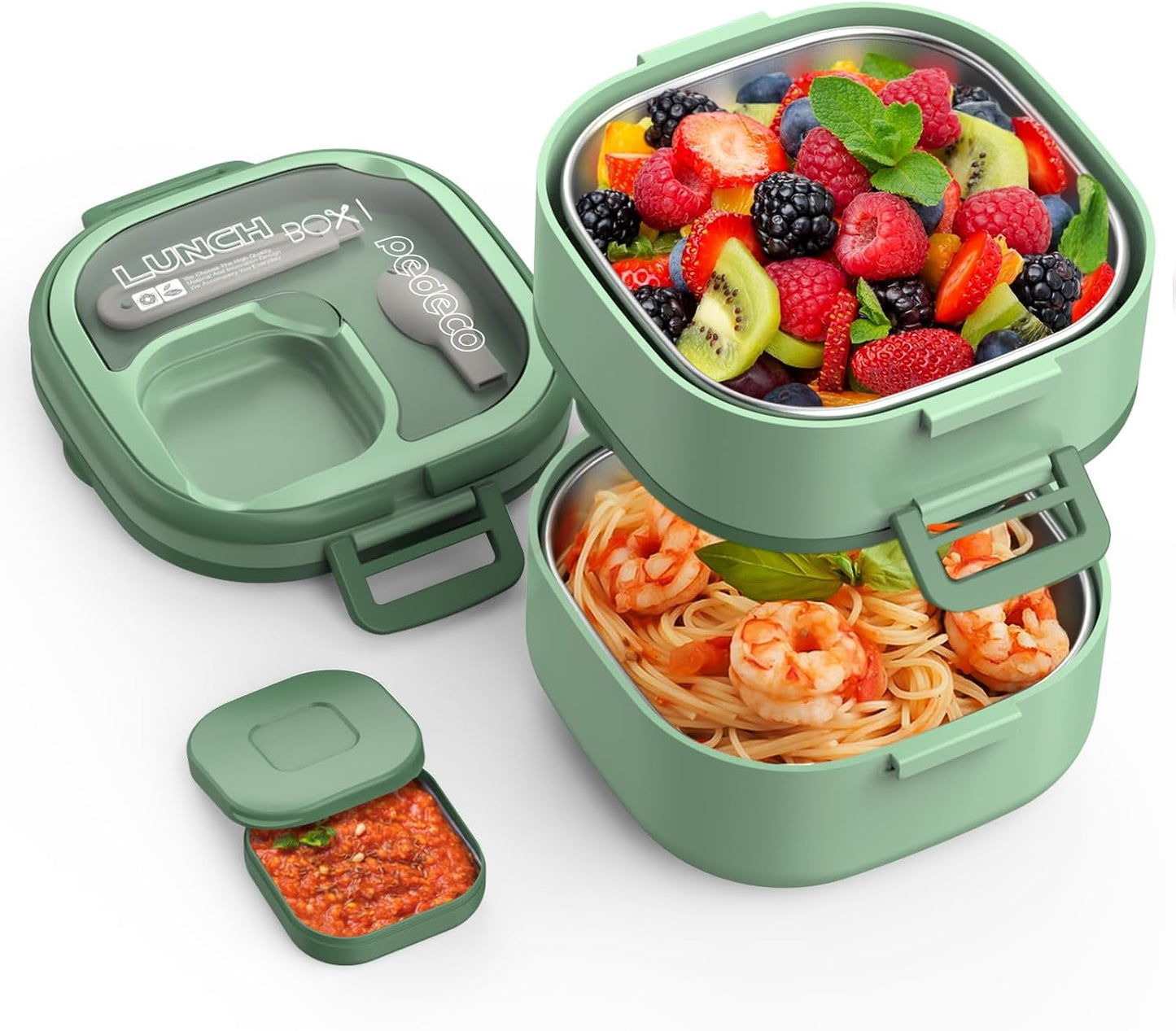 PEDECO Stackable Stainless Steel Bento Box with Insulated bag,Adult & Kids Luch Box,Leak-Proof,1-Tier Bento box,Lunch Box With Portable Sauce Pod and Cutlery-for Teens/Toddler,Dishwasher Safe,Blue