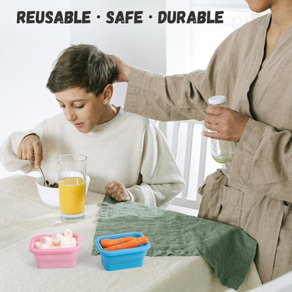 Collapsible Silicone Food Storage Containers Set with Lid & Air Vent,Foldable Lunch Containers(4PCS,Blue,27oz)