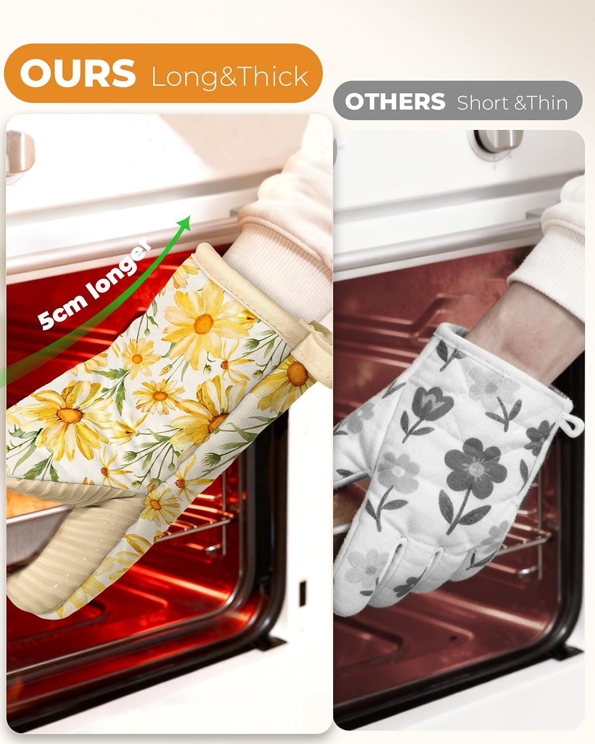 100% Thick Cotton Mini Oven Mitts Silicone Grip Lemon & Birds