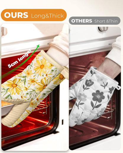 100% Thick Cotton Mini Oven Mitts Silicone Grip Lemon & Birds