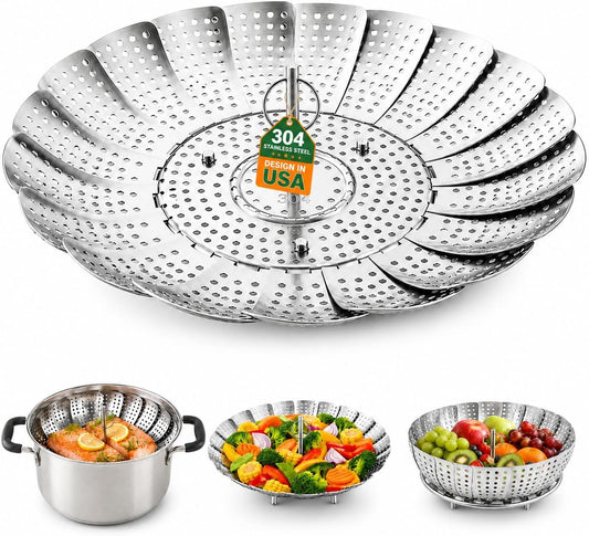 304 Expandable Collapsible Vegetable Steamer Basket for Pot