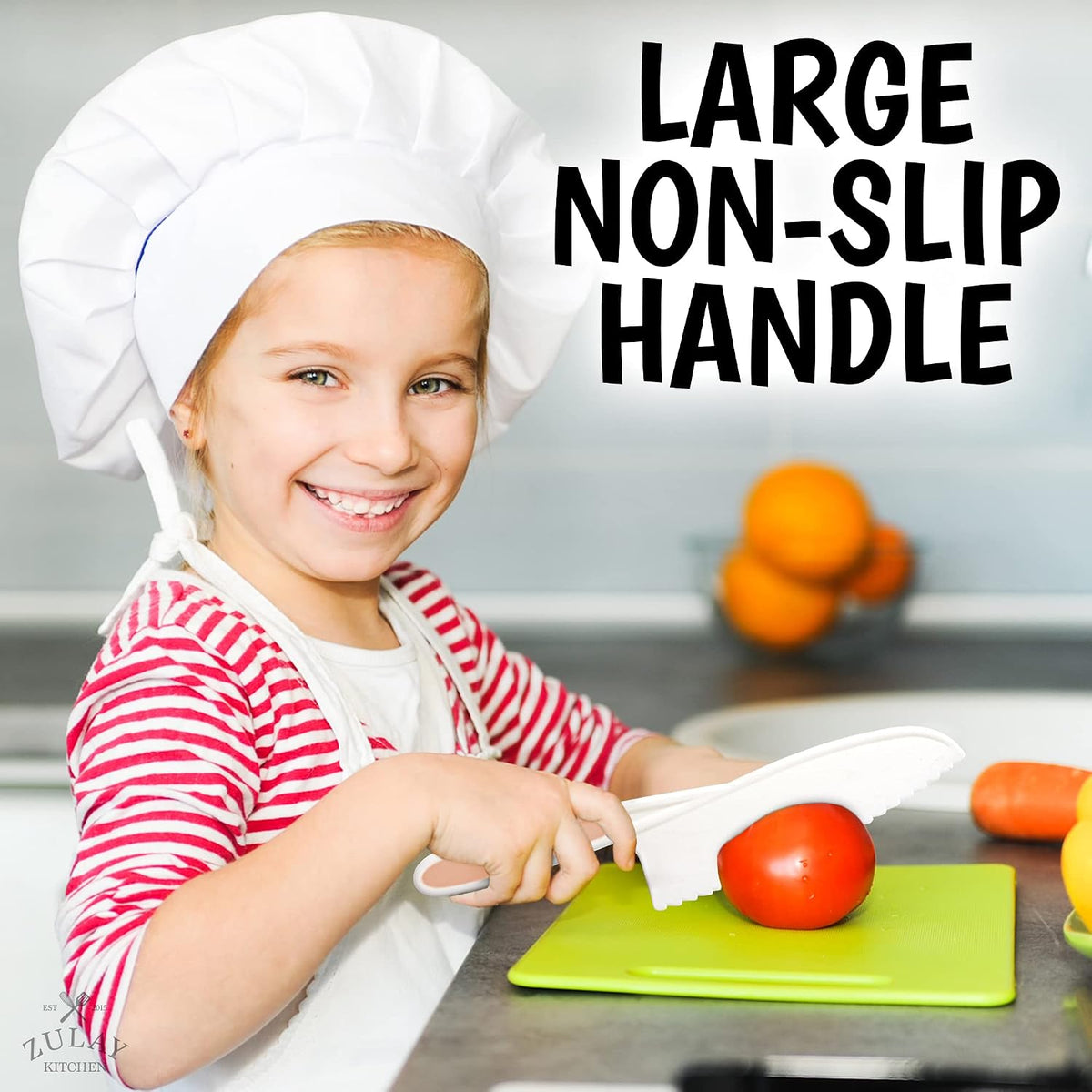 Zulay Kitchen 3-Piece Kids Knife Set for Real Cooking & Baking - Toddler Knives for Cutting Fruits, Veggies, & Cake - Children’s Montessori Knive with Serrated Edges - Safe & Fun Lettuce Knife (Red)