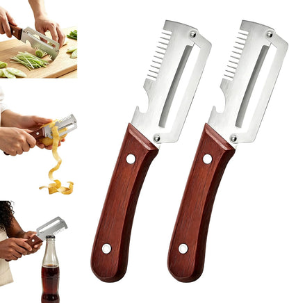 Premium Vegetable Peeler with Wooden Handle and Bottle Opener, 2026 New Multi-functional Vegetable Peeler, Kitchen Gadgets Tool for Fruit Pumpkin Peeling Potato Carrot Veggie Peeler (1PCS)