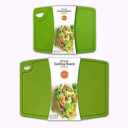 Liflicon Thick Cutting Boards for Kitchen Silicone Chopping Board Set of 2 Mid 12.6'' x 9.1”,Mini 9.1”x7.1” Non-slip Deep Drip Juice Groove Easy Grip Handle,Dishwasher Safe-Red